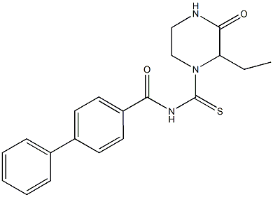 N-[(2-ethyl-3-oxo-1-piperazinyl)carbothioyl][1,1'-biphenyl]-4-carboxamide 구조식 이미지