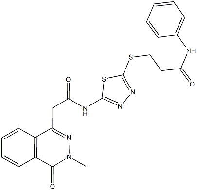 3-[(5-{[(3-methyl-4-oxo-3,4-dihydro-1-phthalazinyl)acetyl]amino}-1,3,4-thiadiazol-2-yl)sulfanyl]-N-phenylpropanamide 구조식 이미지