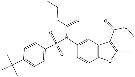 methyl 5-[[(4-tert-butylphenyl)sulfonyl](butyryl)amino]-2-methyl-1-benzofuran-3-carboxylate 구조식 이미지