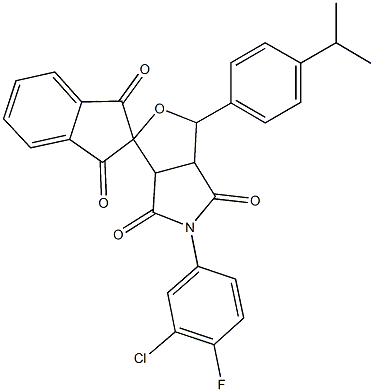 5-(3-chloro-4-fluorophenyl)-1-(4-isopropylphenyl)-3a,6a-dihydrospiro(1H-furo[3,4-c]pyrrole-3,2'-[1H]-indene)-1',3',4,6(2'H,3H,5H)-tetrone Structure