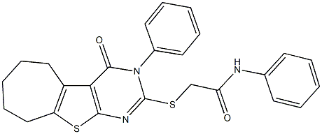 2-[(4-oxo-3-phenyl-3,5,6,7,8,9-hexahydro-4H-cyclohepta[4,5]thieno[2,3-d]pyrimidin-2-yl)sulfanyl]-N-phenylacetamide 구조식 이미지