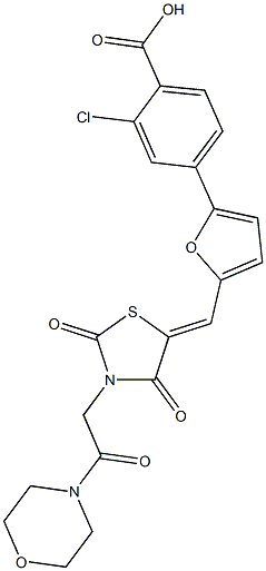 2-chloro-4-[5-({3-[2-(4-morpholinyl)-2-oxoethyl]-2,4-dioxo-1,3-thiazolidin-5-ylidene}methyl)-2-furyl]benzoic acid Structure