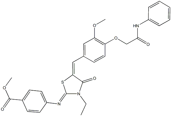methyl 4-({5-[4-(2-anilino-2-oxoethoxy)-3-methoxybenzylidene]-3-ethyl-4-oxo-1,3-thiazolidin-2-ylidene}amino)benzoate 구조식 이미지