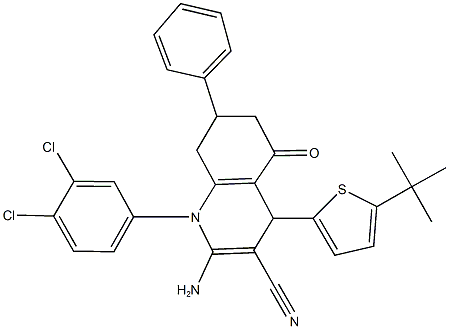 2-amino-4-(5-tert-butylthien-2-yl)-1-(3,4-dichlorophenyl)-5-oxo-7-phenyl-1,4,5,6,7,8-hexahydroquinoline-3-carbonitrile Structure