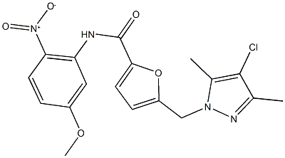 5-[(4-chloro-3,5-dimethyl-1H-pyrazol-1-yl)methyl]-N-{2-nitro-5-methoxyphenyl}-2-furamide Structure