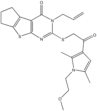 3-allyl-2-({2-[1-(2-methoxyethyl)-2,5-dimethyl-1H-pyrrol-3-yl]-2-oxoethyl}sulfanyl)-3,5,6,7-tetrahydro-4H-cyclopenta[4,5]thieno[2,3-d]pyrimidin-4-one Structure