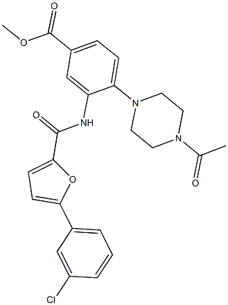 methyl 4-(4-acetyl-1-piperazinyl)-3-{[5-(3-chlorophenyl)-2-furoyl]amino}benzoate 구조식 이미지