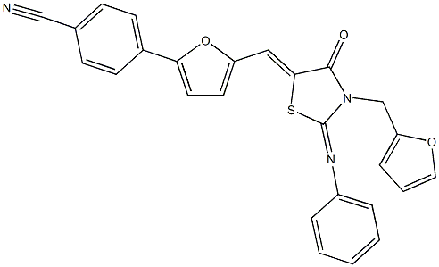 4-(5-{[3-(2-furylmethyl)-4-oxo-2-(phenylimino)-1,3-thiazolidin-5-ylidene]methyl}-2-furyl)benzonitrile 구조식 이미지