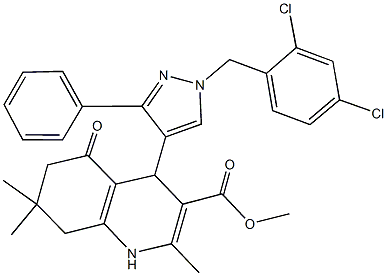 methyl 4-[1-(2,4-dichlorobenzyl)-3-phenyl-1H-pyrazol-4-yl]-2,7,7-trimethyl-5-oxo-1,4,5,6,7,8-hexahydro-3-quinolinecarboxylate Structure