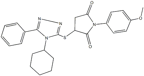 3-[(4-cyclohexyl-5-phenyl-4H-1,2,4-triazol-3-yl)sulfanyl]-1-(4-methoxyphenyl)-2,5-pyrrolidinedione 구조식 이미지