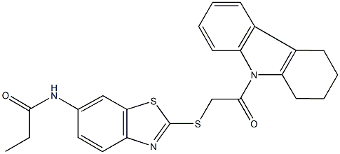 N-(2-{[2-oxo-2-(1,2,3,4-tetrahydro-9H-carbazol-9-yl)ethyl]sulfanyl}-1,3-benzothiazol-6-yl)propanamide Structure