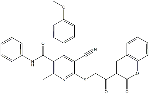 5-cyano-4-(4-methoxyphenyl)-2-methyl-6-{[2-oxo-2-(2-oxo-2H-chromen-3-yl)ethyl]sulfanyl}-N-phenylnicotinamide Structure