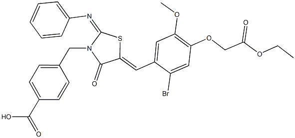 4-{[5-[2-bromo-4-(2-ethoxy-2-oxoethoxy)-5-methoxybenzylidene]-4-oxo-2-(phenylimino)-1,3-thiazolidin-3-yl]methyl}benzoic acid Structure