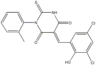 5-(3,5-dichloro-2-hydroxybenzylidene)-1-(2-methylphenyl)-2-thioxodihydro-4,6(1H,5H)-pyrimidinedione 구조식 이미지
