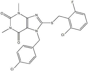 7-(4-chlorobenzyl)-8-[(2-chloro-6-fluorobenzyl)sulfanyl]-1,3-dimethyl-3,7-dihydro-1H-purine-2,6-dione Structure