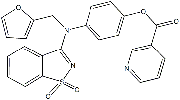 4-[(1,1-dioxido-1,2-benzisothiazol-3-yl)(2-furylmethyl)amino]phenyl nicotinate 구조식 이미지