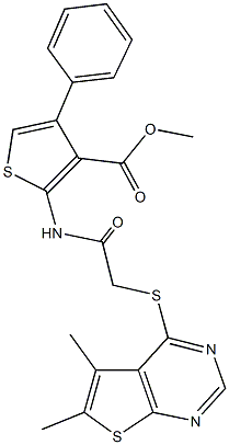 methyl 2-({[(5,6-dimethylthieno[2,3-d]pyrimidin-4-yl)sulfanyl]acetyl}amino)-4-phenyl-3-thiophenecarboxylate Structure