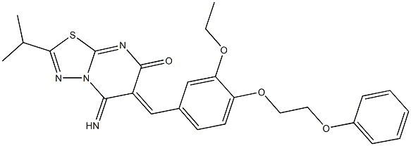 6-[3-ethoxy-4-(2-phenoxyethoxy)benzylidene]-5-imino-2-isopropyl-5,6-dihydro-7H-[1,3,4]thiadiazolo[3,2-a]pyrimidin-7-one Structure