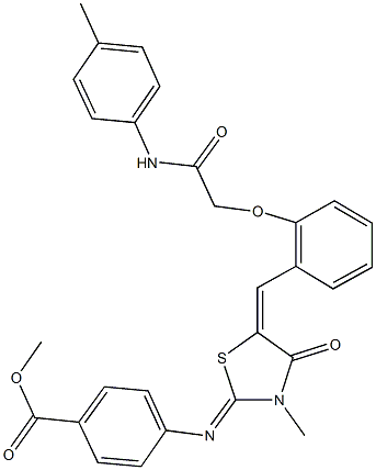 methyl 4-[(3-methyl-4-oxo-5-{2-[2-oxo-2-(4-toluidino)ethoxy]benzylidene}-1,3-thiazolidin-2-ylidene)amino]benzoate Structure