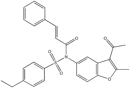 N-(3-acetyl-2-methyl-1-benzofuran-5-yl)-N-cinnamoyl-4-ethylbenzenesulfonamide 구조식 이미지