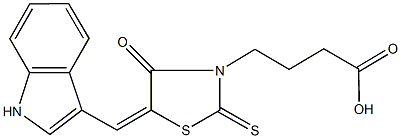 4-[5-(1H-indol-3-ylmethylene)-4-oxo-2-thioxo-1,3-thiazolidin-3-yl]butanoic acid 구조식 이미지