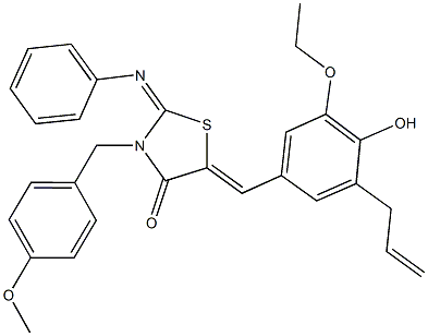5-(3-allyl-5-ethoxy-4-hydroxybenzylidene)-3-(4-methoxybenzyl)-2-(phenylimino)-1,3-thiazolidin-4-one 구조식 이미지