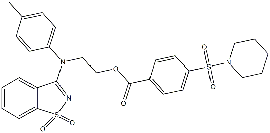 2-[(1,1-dioxido-1,2-benzisothiazol-3-yl)-4-methylanilino]ethyl 4-(1-piperidinylsulfonyl)benzoate Structure