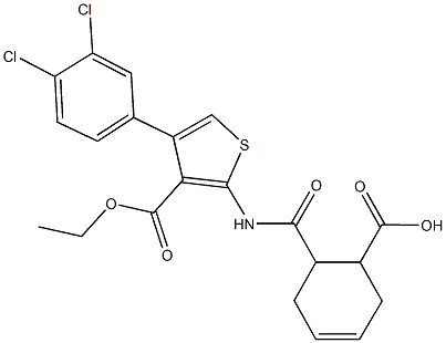6-({[4-(3,4-dichlorophenyl)-3-(ethoxycarbonyl)thien-2-yl]amino}carbonyl)cyclohex-3-ene-1-carboxylic acid 구조식 이미지