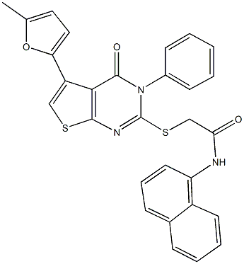 2-{[5-(5-methyl-2-furyl)-4-oxo-3-phenyl-3,4-dihydrothieno[2,3-d]pyrimidin-2-yl]sulfanyl}-N-(1-naphthyl)acetamide Structure