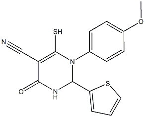 1-(4-methoxyphenyl)-4-oxo-6-sulfanyl-2-(2-thienyl)-1,2,3,4-tetrahydro-5-pyrimidinecarbonitrile Structure