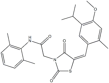 N-(2,6-dimethylphenyl)-2-[5-(5-isopropyl-4-methoxy-2-methylbenzylidene)-2,4-dioxo-1,3-thiazolidin-3-yl]acetamide 구조식 이미지