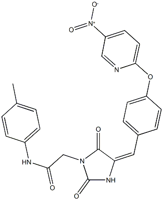 2-{4-[4-({5-nitropyridin-2-yl}oxy)benzylidene]-2,5-dioxoimidazolidin-1-yl}-N-(4-methylphenyl)acetamide 구조식 이미지