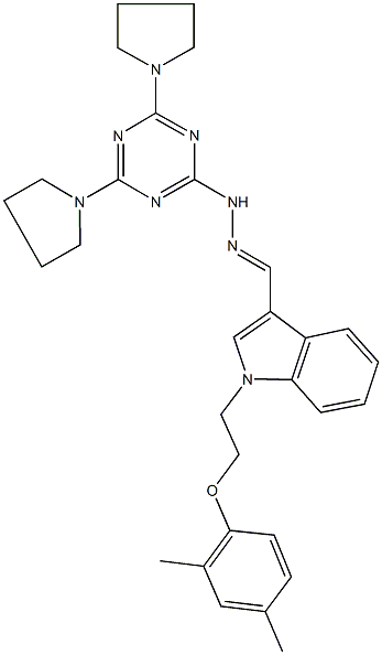 1-[2-(2,4-dimethylphenoxy)ethyl]-1H-indole-3-carbaldehyde (4,6-dipyrrolidin-1-yl-1,3,5-triazin-2-yl)hydrazone 구조식 이미지