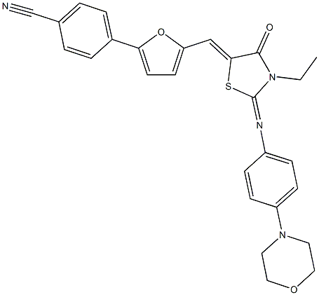 4-{5-[(3-ethyl-2-{[4-(4-morpholinyl)phenyl]imino}-4-oxo-1,3-thiazolidin-5-ylidene)methyl]-2-furyl}benzonitrile 구조식 이미지
