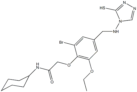 2-(2-bromo-6-ethoxy-4-{[(3-sulfanyl-4H-1,2,4-triazol-4-yl)amino]methyl}phenoxy)-N-cyclohexylacetamide 구조식 이미지