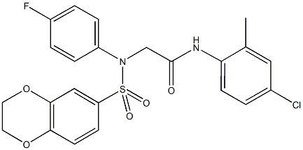 N-(4-chloro-2-methylphenyl)-2-[(2,3-dihydro-1,4-benzodioxin-6-ylsulfonyl)-4-fluoroanilino]acetamide 구조식 이미지