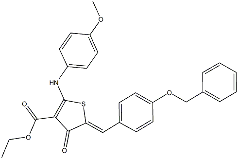 ethyl 5-[4-(benzyloxy)benzylidene]-2-(4-methoxyanilino)-4-oxo-4,5-dihydro-3-thiophenecarboxylate 구조식 이미지