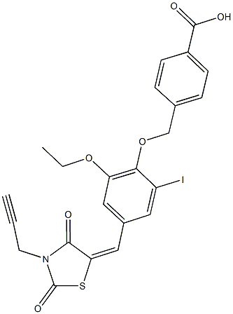 4-[(4-{[2,4-dioxo-3-(2-propynyl)-1,3-thiazolidin-5-ylidene]methyl}-2-ethoxy-6-iodophenoxy)methyl]benzoic acid Structure