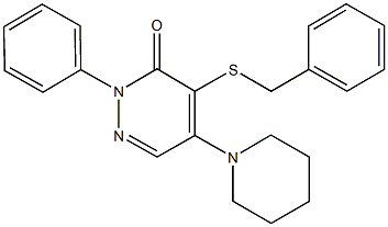 4-(benzylsulfanyl)-2-phenyl-5-(1-piperidinyl)-3(2H)-pyridazinone 구조식 이미지