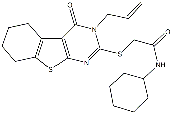 2-[(3-allyl-4-oxo-3,4,5,6,7,8-hexahydro[1]benzothieno[2,3-d]pyrimidin-2-yl)sulfanyl]-N-cyclohexylacetamide 구조식 이미지