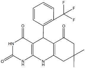 8,8-dimethyl-5-[2-(trifluoromethyl)phenyl]-5,8,9,10-tetrahydropyrimido[4,5-b]quinoline-2,4,6(1H,3H,7H)-trione Structure