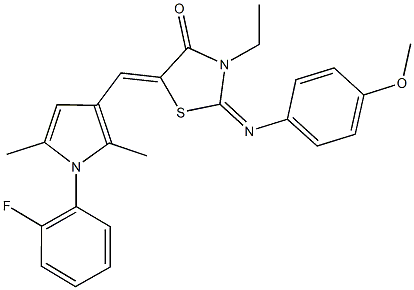 3-ethyl-5-{[1-(2-fluorophenyl)-2,5-dimethyl-1H-pyrrol-3-yl]methylene}-2-[(4-methoxyphenyl)imino]-1,3-thiazolidin-4-one 구조식 이미지