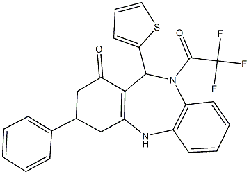 3-phenyl-11-(2-thienyl)-10-(trifluoroacetyl)-2,3,4,5,10,11-hexahydro-1H-dibenzo[b,e][1,4]diazepin-1-one 구조식 이미지