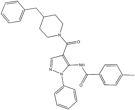 N-{4-[(4-benzyl-1-piperidinyl)carbonyl]-1-phenyl-1H-pyrazol-5-yl}-4-methylbenzamide 구조식 이미지