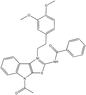 4-acetyl-2-(benzoylamino)-1-[2-(3,4-dimethoxyphenyl)ethyl]-4H-[1,3]thiazolo[5,4-b]indol-1-ium 구조식 이미지