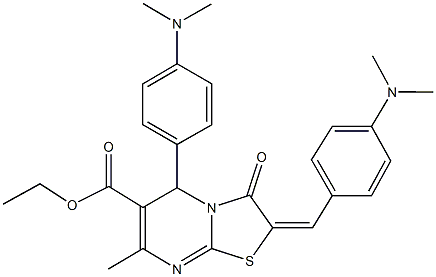 ethyl 2-[4-(dimethylamino)benzylidene]-5-[4-(dimethylamino)phenyl]-7-methyl-3-oxo-2,3-dihydro-5H-[1,3]thiazolo[3,2-a]pyrimidine-6-carboxylate 구조식 이미지