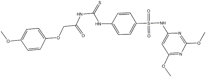 N-(2,6-dimethoxy-4-pyrimidinyl)-4-[({[(4-methoxyphenoxy)acetyl]amino}carbothioyl)amino]benzenesulfonamide 구조식 이미지