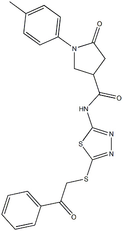 1-(4-methylphenyl)-5-oxo-N-{5-[(2-oxo-2-phenylethyl)sulfanyl]-1,3,4-thiadiazol-2-yl}-3-pyrrolidinecarboxamide 구조식 이미지