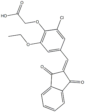 {2-chloro-4-[(1,3-dioxo-1,3-dihydro-2H-inden-2-ylidene)methyl]-6-ethoxyphenoxy}acetic acid 구조식 이미지