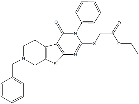 ethyl [(7-benzyl-4-oxo-3-phenyl-3,4,5,6,7,8-hexahydropyrido[4',3':4,5]thieno[2,3-d]pyrimidin-2-yl)sulfanyl]acetate Structure